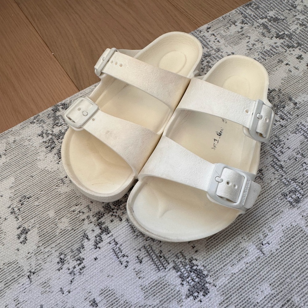Birkenstock White Double Strap Sandals with Buckles